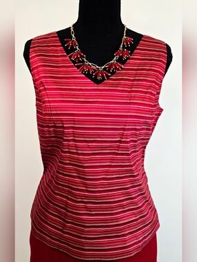 Ann Taylor Petite Silk Red Stripe Sleeveless Blouse 10P